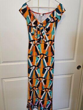 Va Va Voom Women's Geometric Print Off Shoulder Maxi Dress Polyester Size S